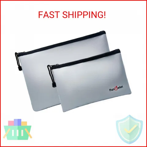 Fireproof Safe Money Document Bags - 2 Pack 13.4" x 9.8" and 10.6" x 6.7" Waterp