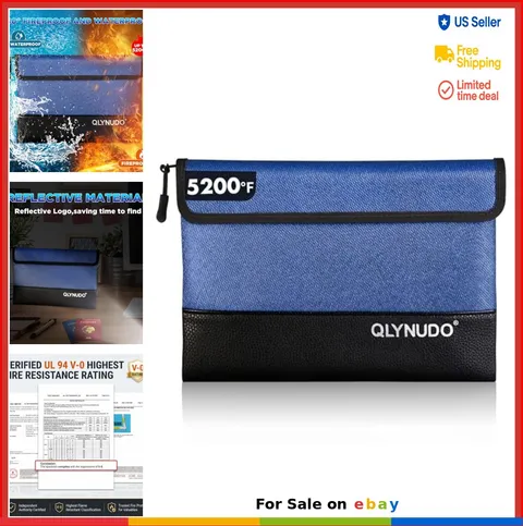 Fireproof Money Pouch 11x7.7 Inch Zippered Cash Bag Waterproof Document Holder