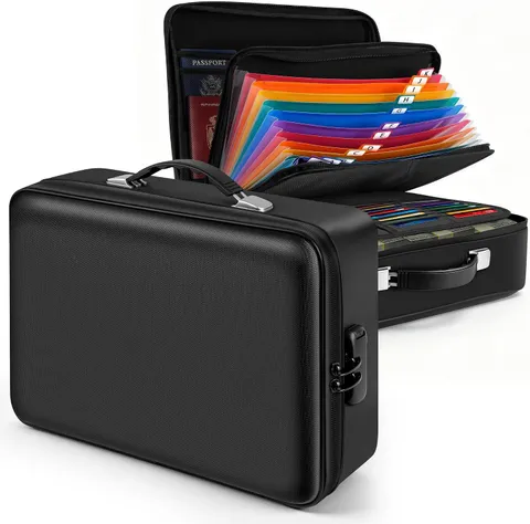 Fireproof Document Box with Lockable Zipper, Waterproof Hard-Shell Case, 13 Pock
