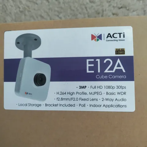 ACTi E12A Cube Camera 3MP Full HD 1080p PoE w/Bracket VGUC - Discontinued
