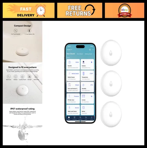 Water Leak Sensor 3 Pack - Zigbee Leak Detector for Home Alarm System, Smart Ale