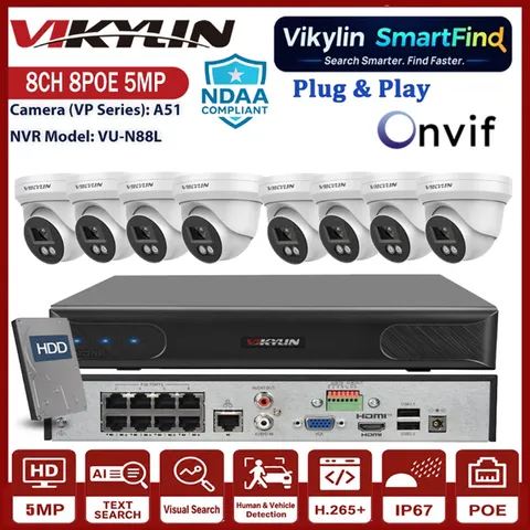 Vikylin Smartfind 8Channel 8POE NVR 5MP Security Camera System IP Camera POE Lot