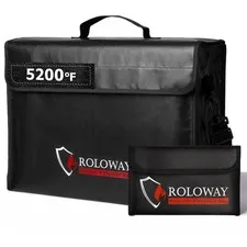 Black Large Fireproof Bag with Aluminum Foil Liner, Safe Storage for Documents