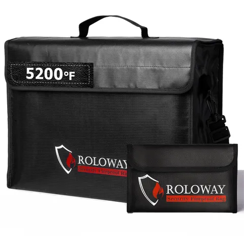 Black Large Fireproof Bag with Aluminum Foil Liner, Safe Storage for Documents
