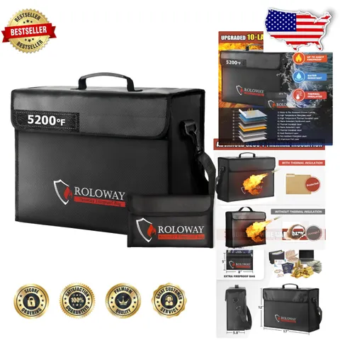 Fireproof Document Bag 5200°F Heat Insulated 17" Extra Large Silicone Fiberglass
