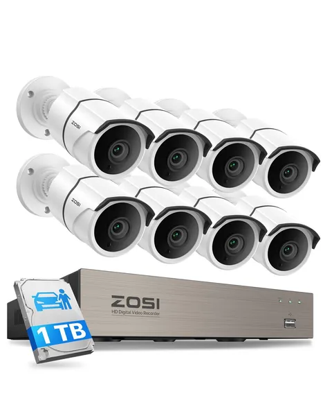 ZOSI 3K Lite Home Security Camera System with Audio, AI Wired-8Cam, White