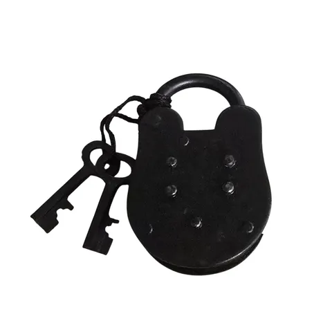 Antique Style Iron Padlock with 2 Skeleton Keys Black Metal Vintage Decor Chest