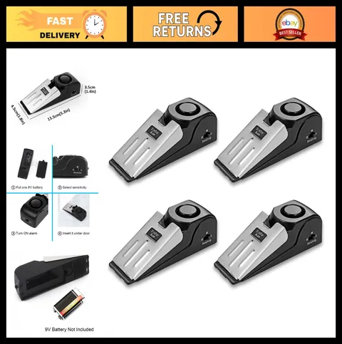 4 Pack Door Stop Alarm - 120dB Loud Portable Wedge Alert for Home Security, Trav