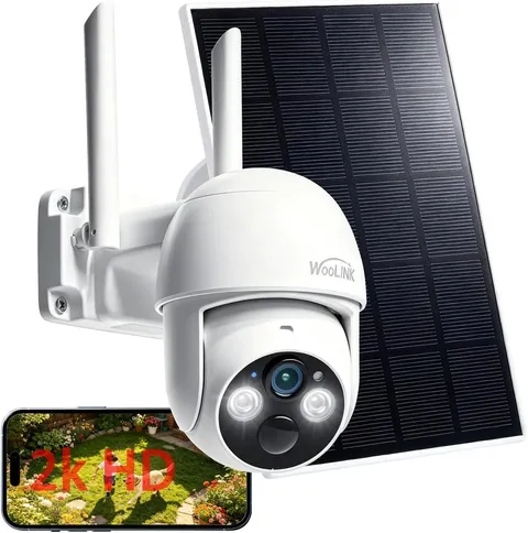 2K Solar Security Camera Wireless Outdoor WiFi Pan Tilt Battery IP65 Night Vi...