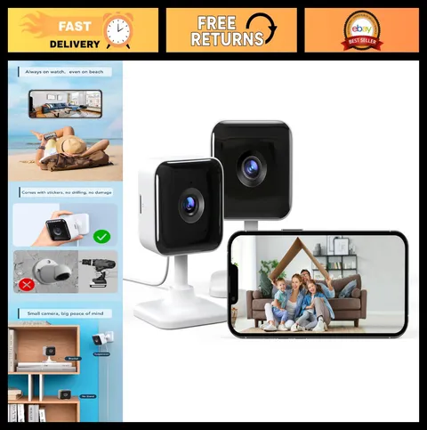 2-Pack 2K Indoor Wi-Fi Security Cameras, Motion Detection, Night Vision, 2-Way A