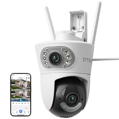 TMEZON Dual Lens Outdoor Security Camera, 2k HD WiFi PTZ Outside Cameras for ...
