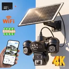 3 Lens Solar Battery Powered Wireless WiFi Home Security Camera Outdoor CCTV AOV
