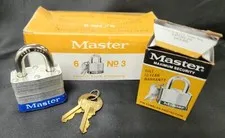 QTY 4 NEW MASTER LOCK 3KA NO. 3 ALL KEYED ALIKE 2 KEYS EACH MADE IN USA