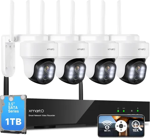 XMARTO 10X Zoom WiFi6 Security Camera System Wireless PTZ Set 1TB 