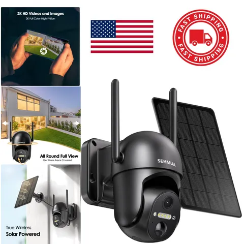 Solar Powered Wireless Security Camera with 2K Color Night Vision for Outdoors