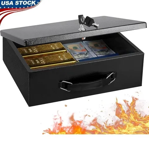 Fireproof Safe Box Portable Document Security Chest Key Lock Durable Metal New