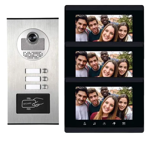 AMOCAM Upgrade Versions 3 Units Apartment Intercom System 7 inch Touch