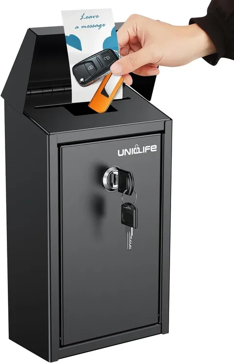 Metal Locking Donation Box Wall Mount Mail Cash Drop Box Safe