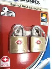 Brinks TSA Solid Brass Travel Padlock, 1/2 inch Shackle, 2 Pack Keyed-Alike