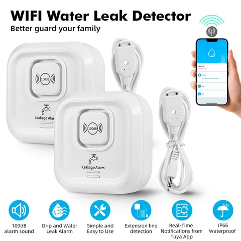 2 Pack Smart Water Leak Sensor Detector Flood Leakage Level Overflow Alarm USA