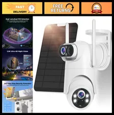 Wireless Dual Lens Solar Security Camera - 2.5K HD, 360° PTZ, PIR Motion, Night
