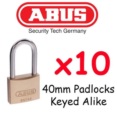 ABUS 40mm with extended Shackle x10  Padlocks KEYED ALIKE  BULK LOT High quality