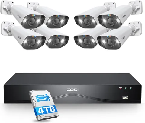 ZOSI 16CH 4K 8X 8MP PoE Security Camera System 4TB HDD Color Night Vision Audio