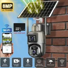 8MP Solar Powered Camera Cam Wifi Night Vision Dual Lens Dual Screen USA