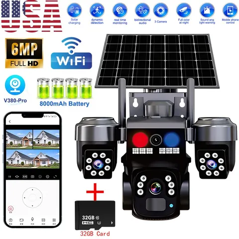 6MP Solar Battery Powered Wireless Security Camera System Outdoor Home Wifi USA