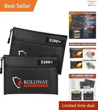 Secure Fireproof Money Storage Bag 24 cm x 17 cm Thermal Insulation Black 2-Pack