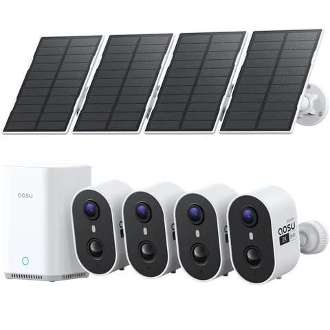 aosu 2K Solar Security Cameras Wireless Outdoor System, 4-Cam-Kit