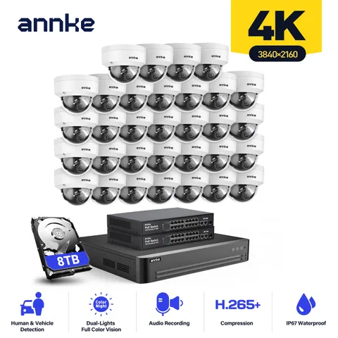 ANNKE H.265+ 32CH 12MP NVR 4K 8MP Audio POE Security Camera System Color Night