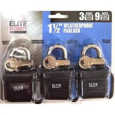 Elite Security 3-Pack 1.5" Weatherproof Padlocks – Keyed Alike (9 Keys)