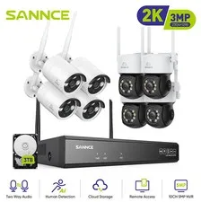 SANNCE 10CH 3MP Outdoor Wireless PT & Bullet Security Camera System 2 Way Audio