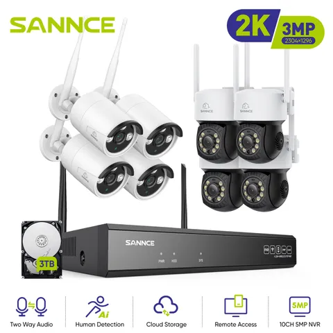 SANNCE 10CH 3MP Outdoor Wireless PT & Bullet Security Camera System 2 Way Audio