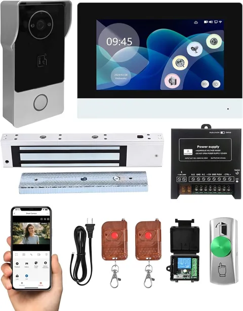 Smart Video Doorbell Intercom System with 600lb Magnetic Lock 7 Inch Touchscreen