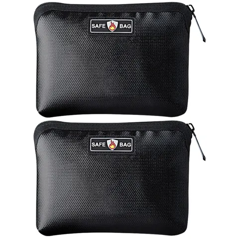 2 PCS Fireproof Lithium Battery Bag Zipper Money Pouch Cash Safe Travel Home