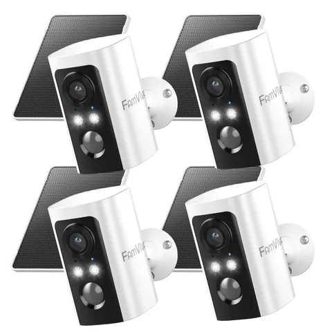 FAMVIVA 2K Security Cameras Wireless Outdoor with Solar Panels, 4 Pack, White
