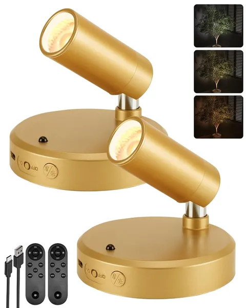 EZVALO LED Spotlight Indoor, 5500mAh Rechargeable Battery-Powered 2Pack, Gold