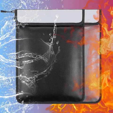 2 Pcs 5200°F Upgraded Fireproof Document Bag, Fire and Water Resistant Bag wi...