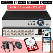 16 Channel DVR Recorder with Pre-Installed 2TB HDD, Home Business Security Kit