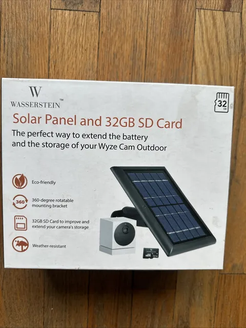 Wasserstein Solar Panel Compatible with Wyze Cam Outdoor with 32GB SD card