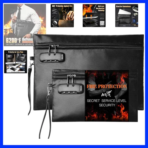 Fireproof Document Bag Set with Lock, 2 Pcs Money Box for Cash & Passport, 62...