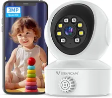 2K Indoor Security Camera with Smoke Detection, Pet Camera, 360° View, Motion De