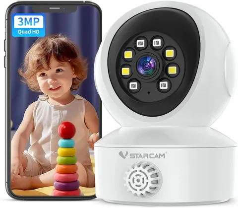 2K Indoor Security Camera with Smoke Detection, Pet Camera, 360° View, Motion De