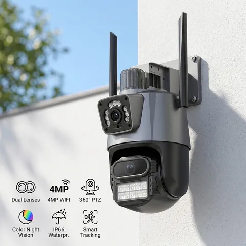 Dual Lens HD WiFi IP Camera Wireless Outdoor CCTV PTZ Home Security Cam 1080P