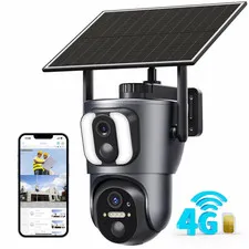 4G LTE Cellular Security Camera, Dual Lens Solar Powered Wireless Outdoor Camera