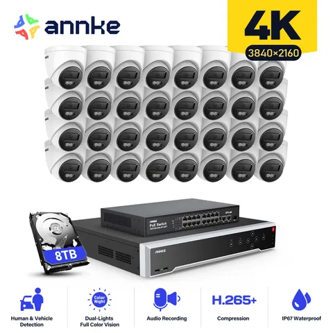 ANNKE 32CH 12MP NVR 4K Audio POE Security Camera System Outdoor AI Color Night