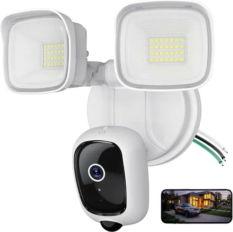 2K Hardwired Flood Light Camera, 3500LM Dual-Head Outdoor Security Camera with C