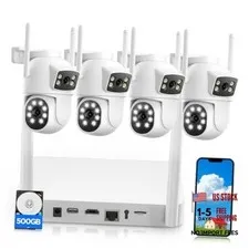 Dual-Lens Home Security Cameras System Wireless Outdoor, 4 Cam Kits | 4 white